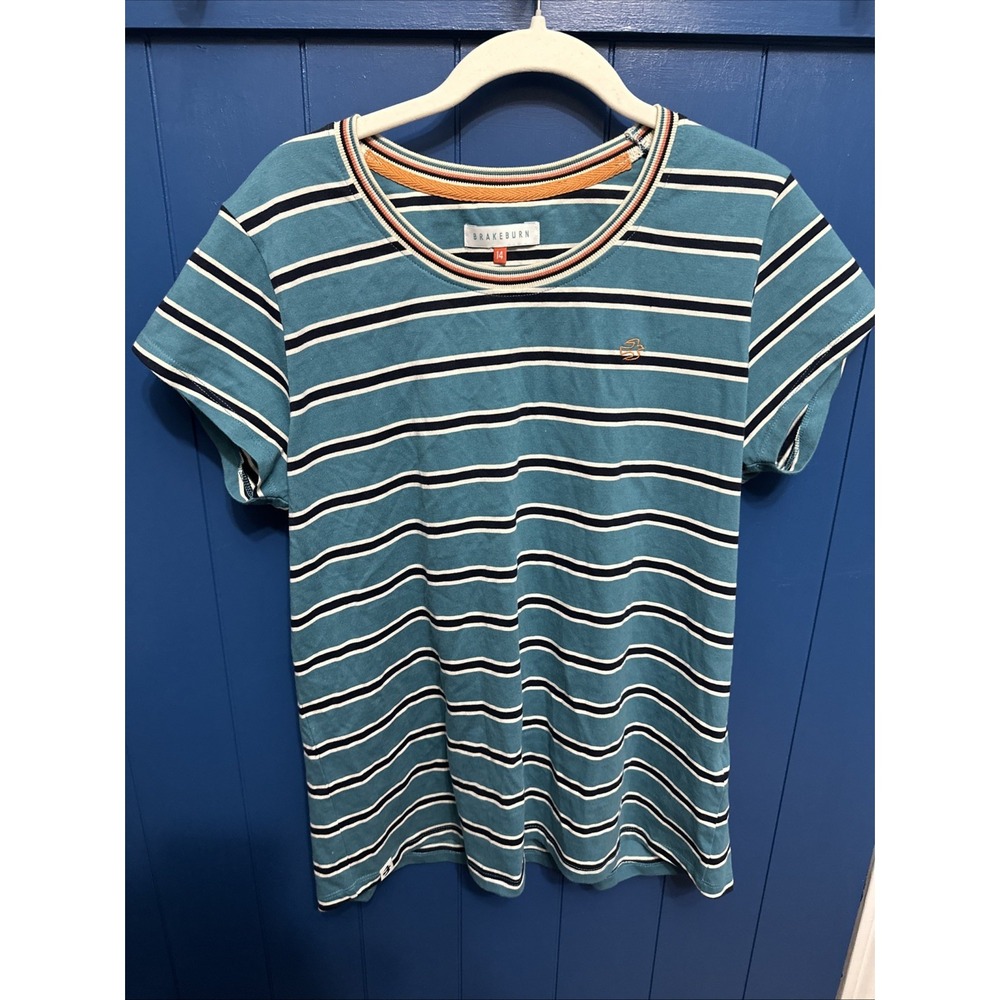 Brakeburn Blue White Stripe T-Shirt Short Sleeve‎ Womens Size 14